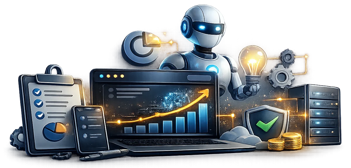 Automation and AI workflow diagram connecting tools and tasks