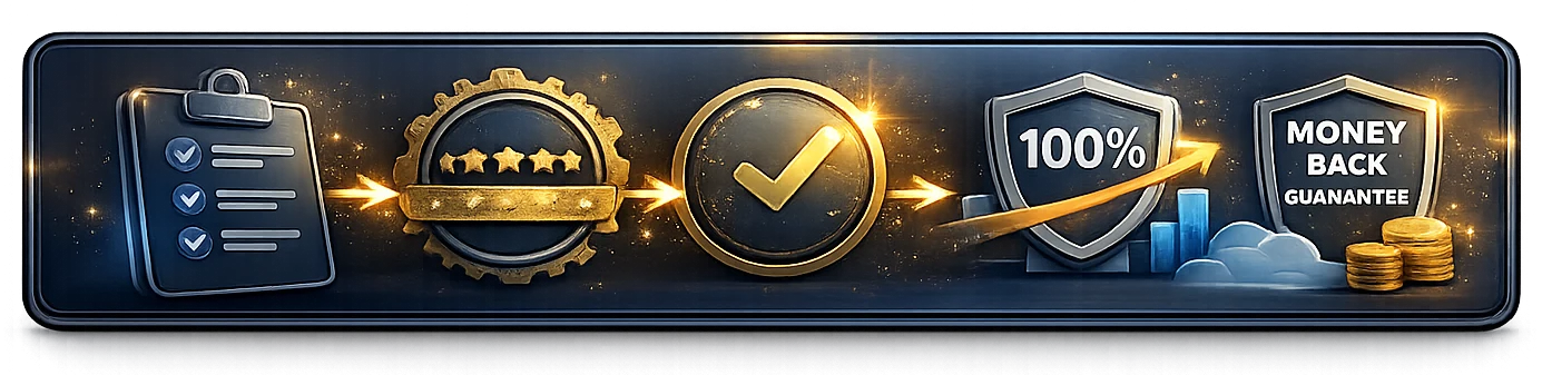 Trust badges: security, performance, ratings, support and verified quality